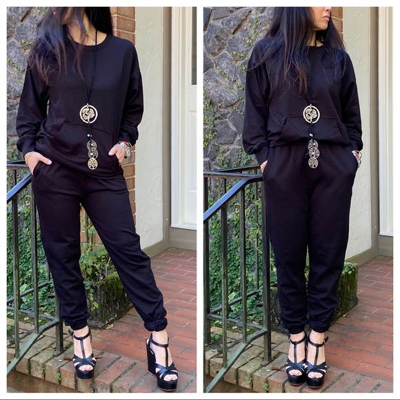BLACK 2 PIECE JOGGER SET pants and sweatshirt - Picture 6 of 6